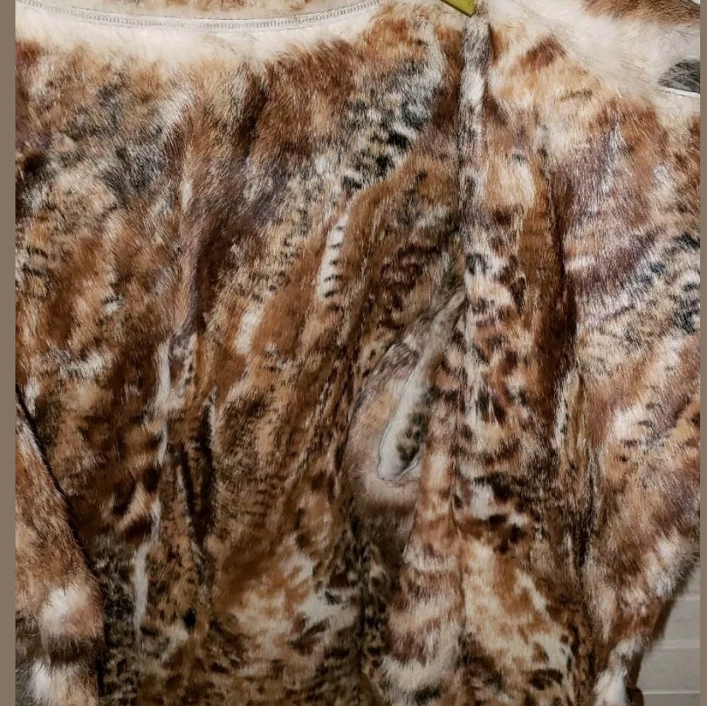 NEW Ladies Tanned Leather Dyed Rabbit Fur Jacket Fully Fur Lined Sz L - Picture 6 of 8